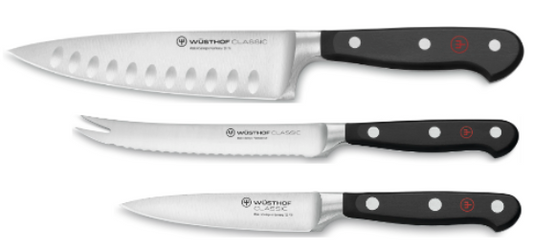 6" Chef knife, 5" Tomato knife and 4" Paring knife 