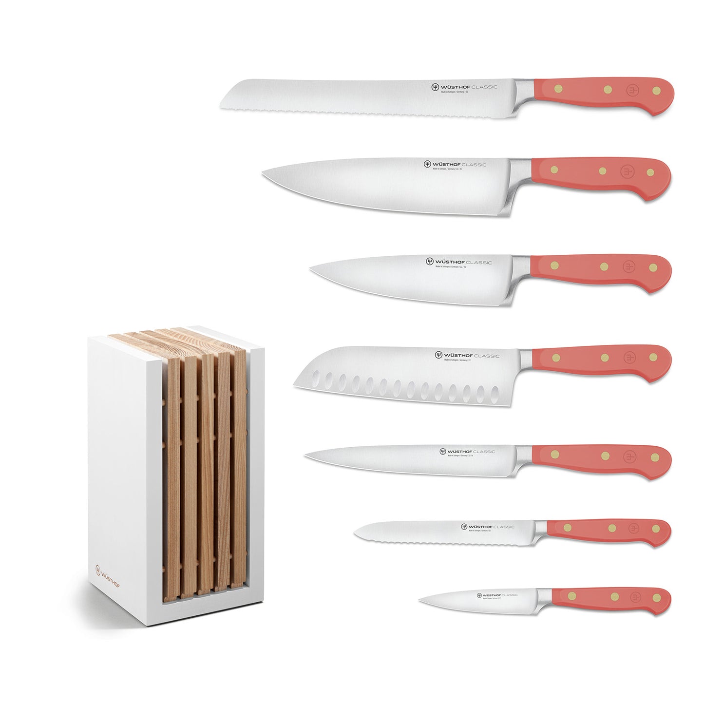 Classic Coral Peach 8-Piece Designer Knife Block Set