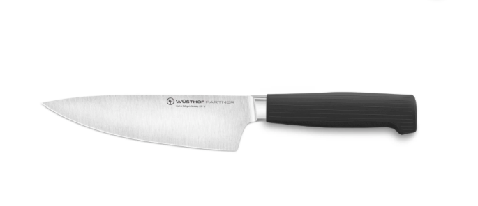 Knife with a black handle on a white background